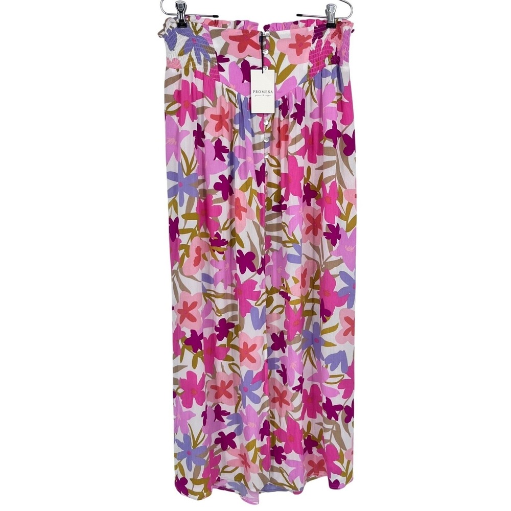 Promesa Rainforest Flowers Floral High-Waist‎ Maxi Skirt Resort Cruise Large NEW